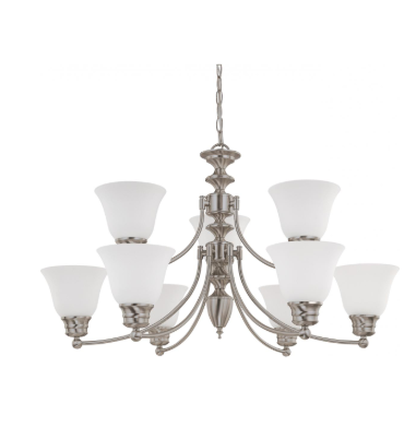 Nuvo 60-3256 Empire - 9 Light 2 Tier Chandelier with Frosted White Glass - Brushed Nickel Finish