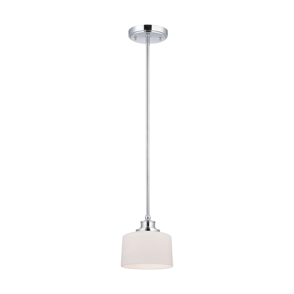 Nuvo 60-4588 Soho 1-Light Mini Pendant, 60W Max, 120V, Satin White Glass, Polished Chrome Finish