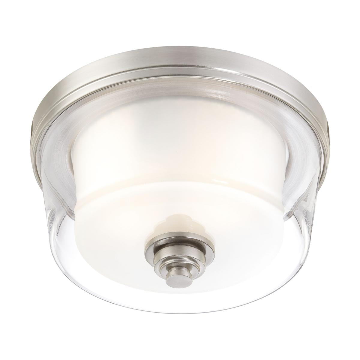 Nuvo 60-4651 Decker 2-Light Medium Flush Mount, 60W Max, 120V, Clear & Frosted Glass, Brushed Nickel Finish