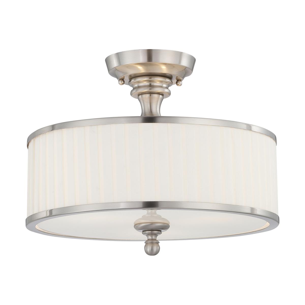 Nuvo 60-4737 Candice 3-Light Semi Flush Mount, 60W Max, 120V, Pleated White Shade, Brushed Nickel Finish