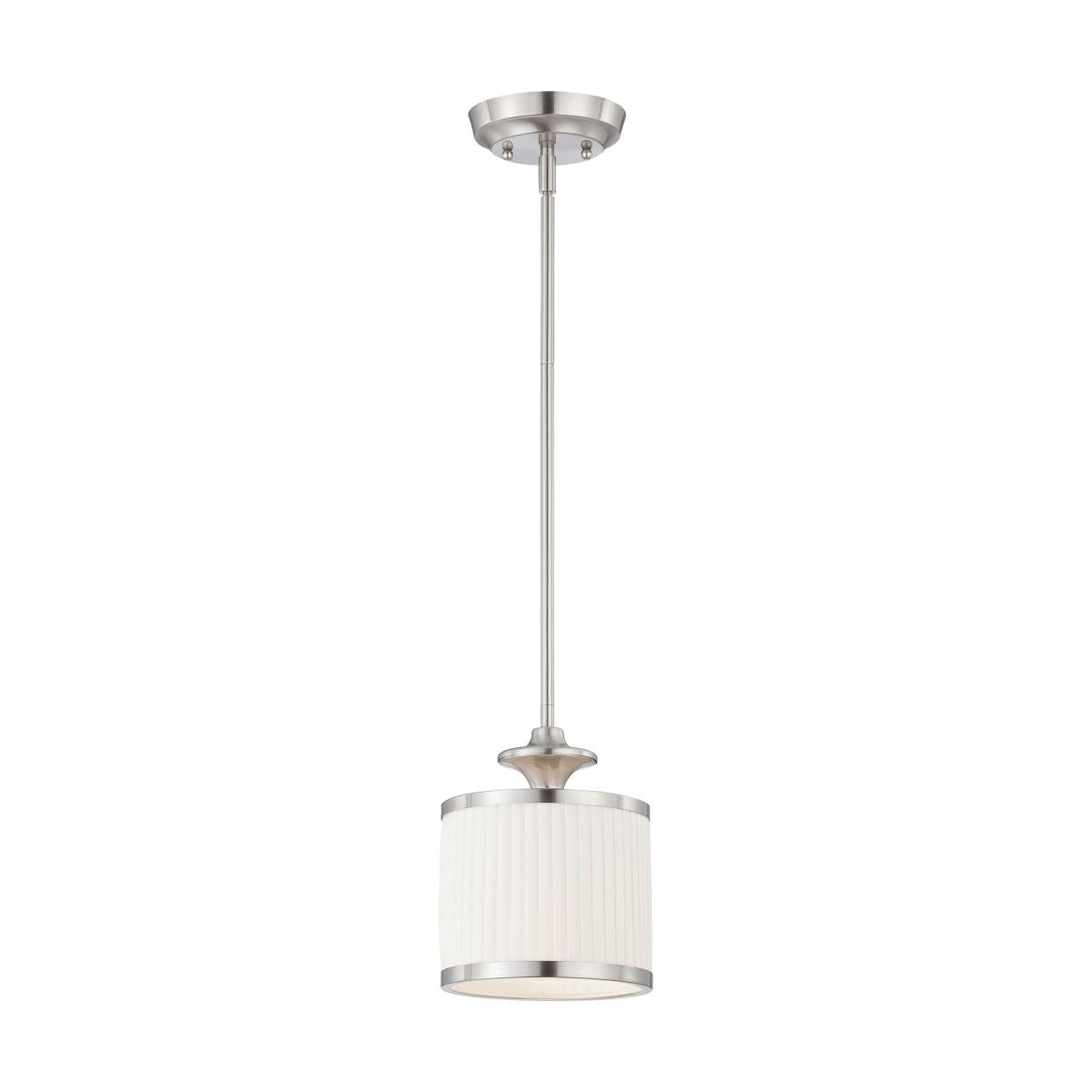 Nuvo 60-4738 Candice 1-Light Mini Pendant, 60W Max, 120V, Pleated White Shade, Brushed Nickel Finish