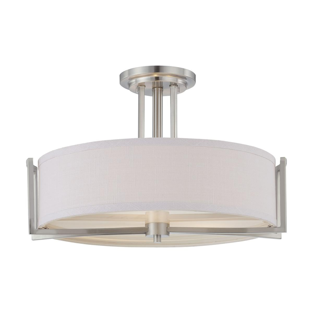 Nuvo 60-4758 Gemini 3-Light Semi Flush Mount, 60W Max, 120V, Slate Gray Fabric Shade, Brushed Nickel Finish