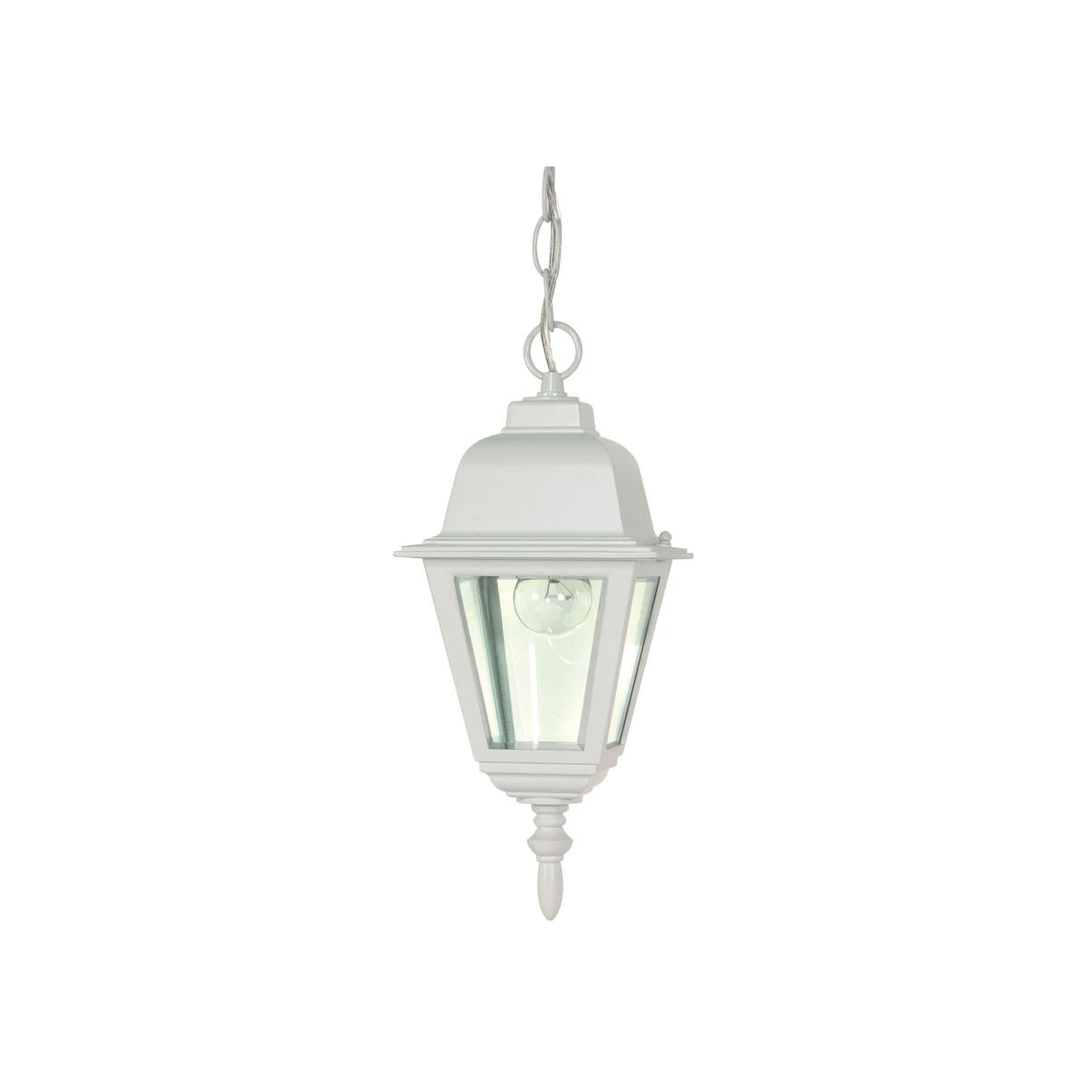 Nuvo 60-487 Briton 10" 1-Light Hanging Lantern, Clear Glass, White Finish, 60W Max, Damp Rated