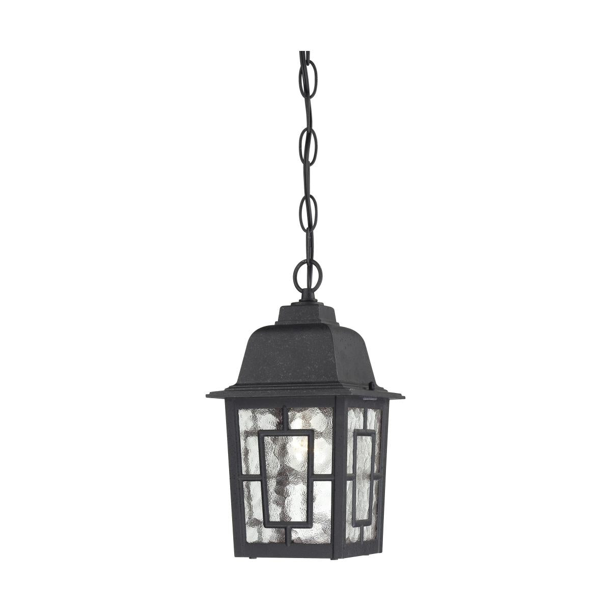 Nuvo 60-4933 Banyan 1-Light 11" Hanging Lantern, 100W Max, 120V, Clear Water Glass, Textured Black Finish