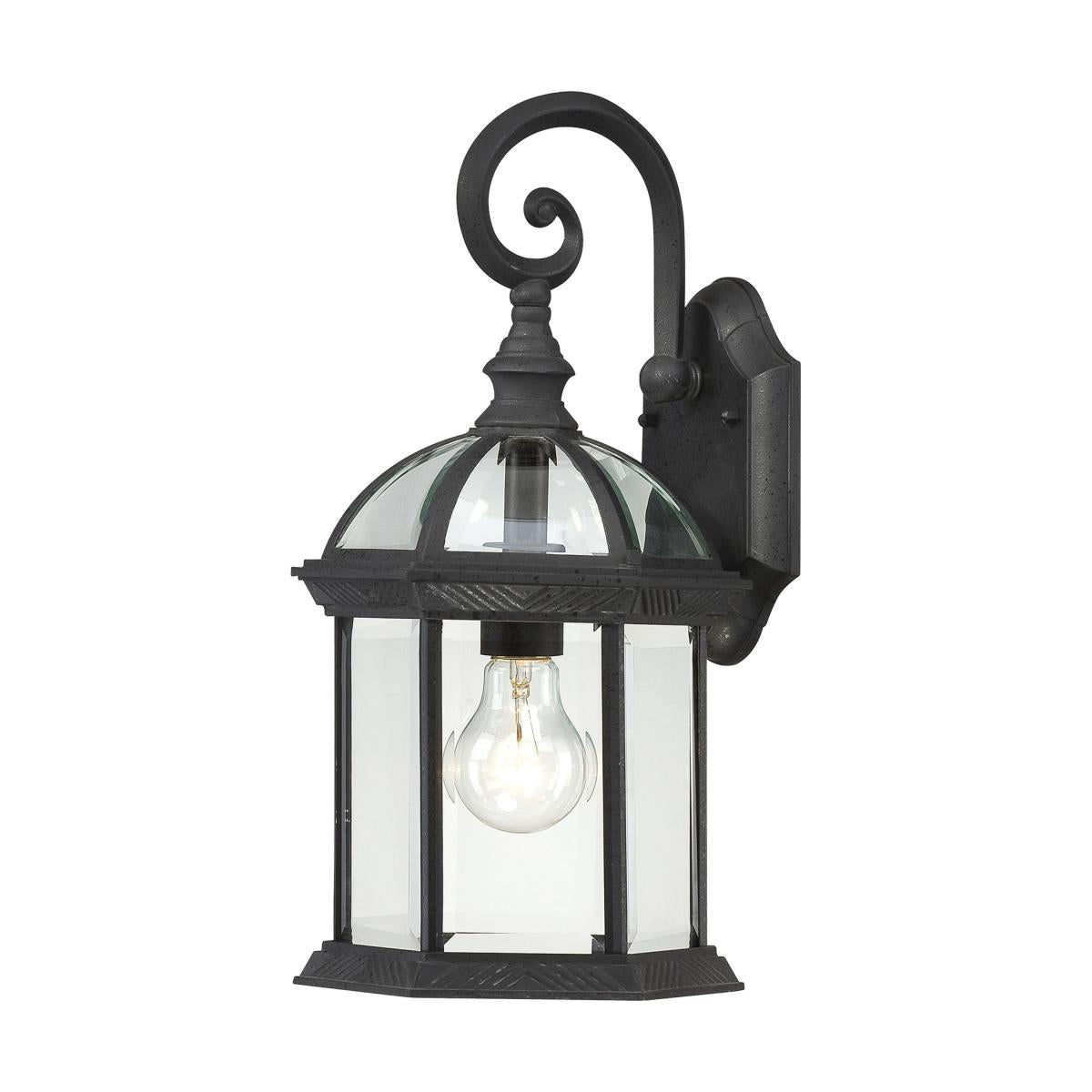 Nuvo 60-4963 Boxwood 1-Light 15" Wall Lantern, 100W Max, 120V, Clear Beveled Glass, Textured Black Finish