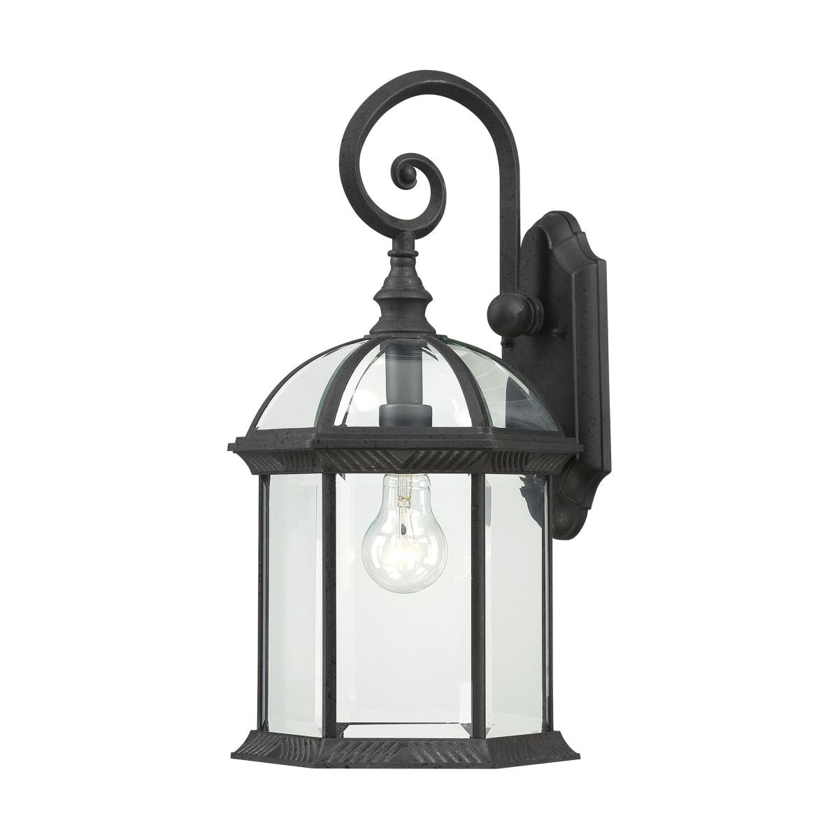 Nuvo 60-4966 Boxwood 1-Light 19" Wall Lantern, 100W Max, 120V, Clear Beveled Glass, Textured Black Finish