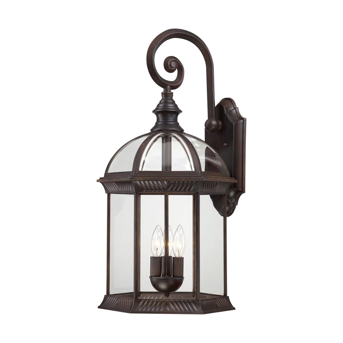 Nuvo 60-4968 Boxwood 3-Light 26" Wall Lantern, 100W Max, 120V, Clear Beveled Glass, Rustic Bronze Finish