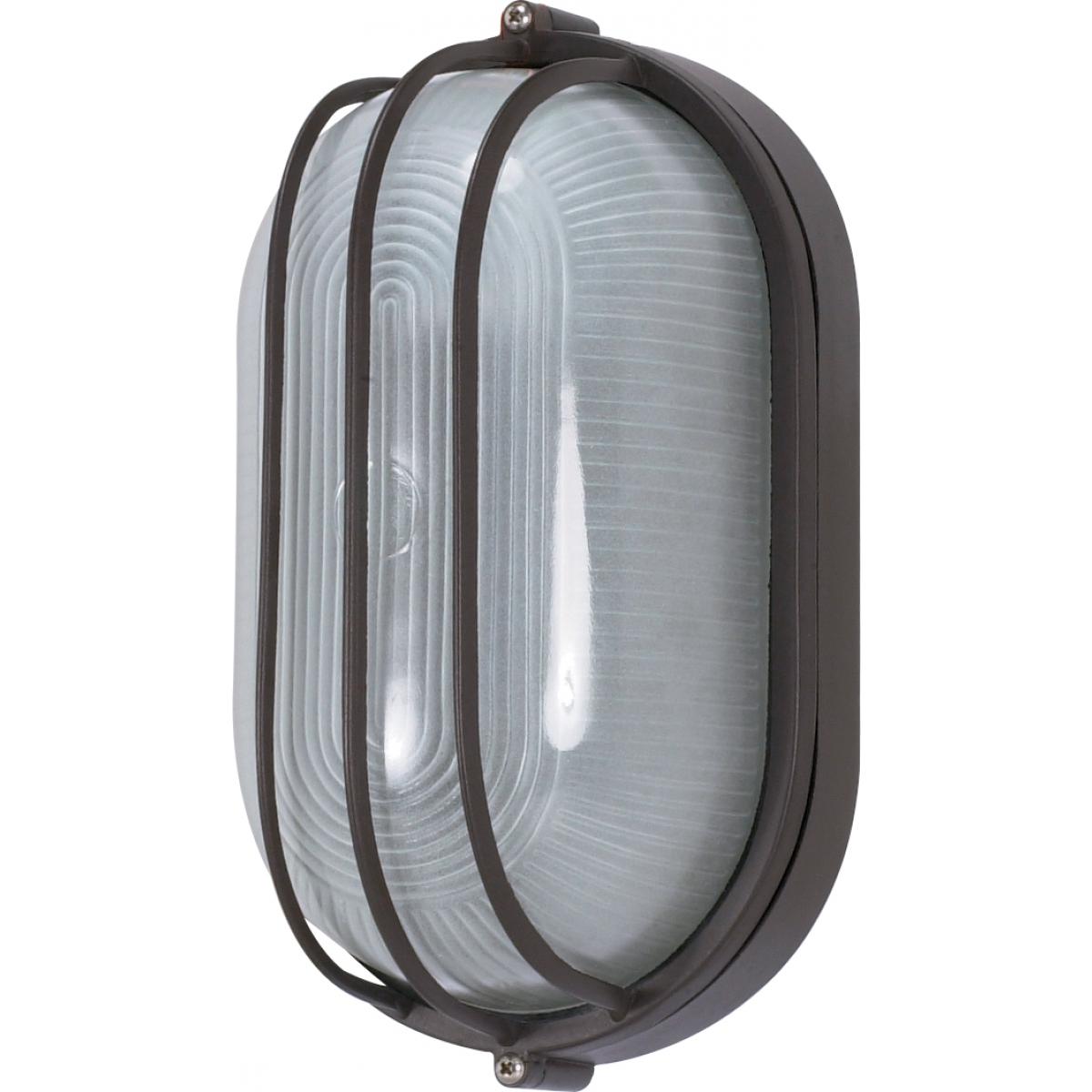 Nuvo 60-525 10" 1-Light Oval Cage Bulkhead, Semi-Gloss White Glass, Architectural Bronze Finish, 60W Max, Wet Rated