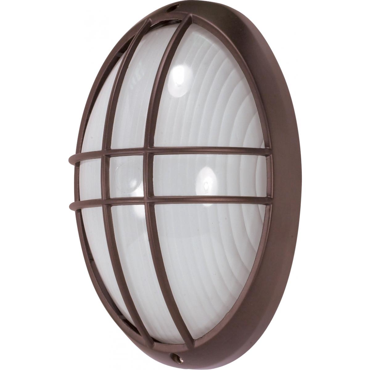 Nuvo 60-529 13" 1-Light Large Oval Cage Bulkhead, Clear Ribbed Glass, Architectural Bronze Finish, 60W Max, Wet Rated