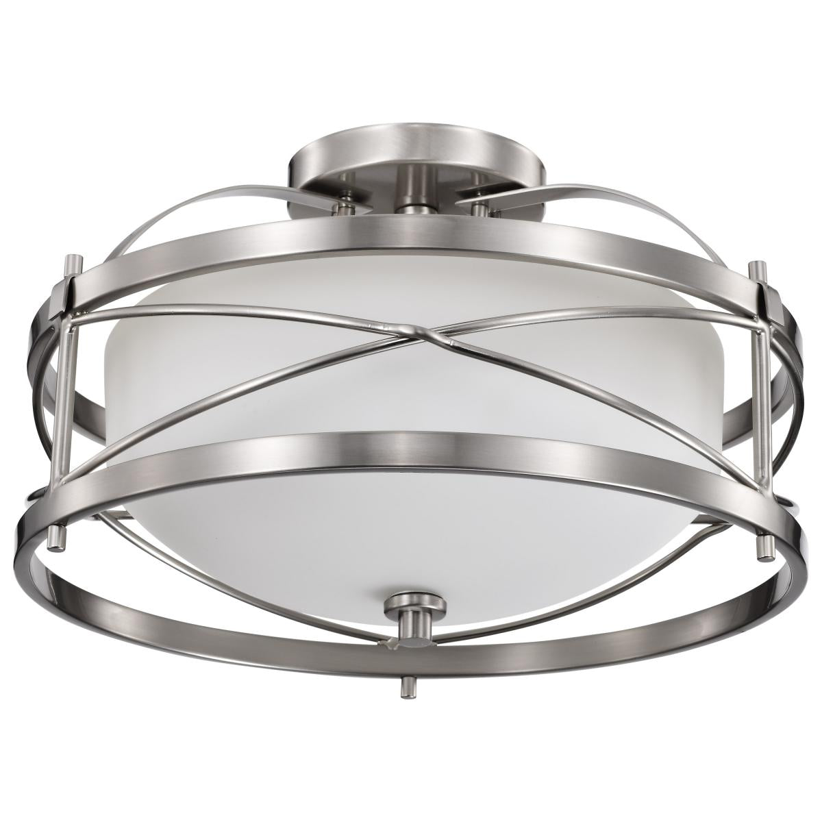 Nuvo 60-5331 Ginger - 2 Light Semi Flush Ceiling Light, 100W Max, Satin White Glass, Brushed Nickel Finish