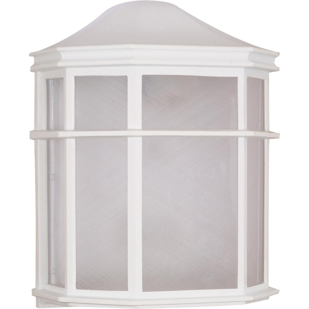 Nuvo 60-537 10" Cage Lantern Wall Light - White Finish - 1 Lamp - Linen Acrylic Lens - 60W Max - Wet Rated