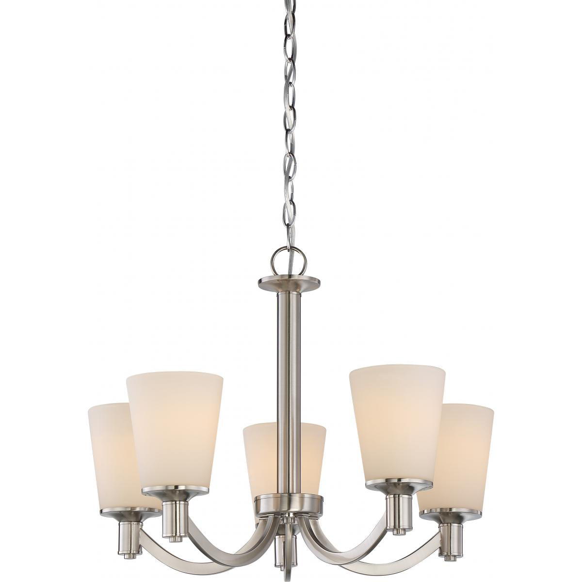 Nuvo 60-5825 Laguna - 5 Light Hanging Chandelier with White Glass, Brushed Nickel Finish, 100W, 120V