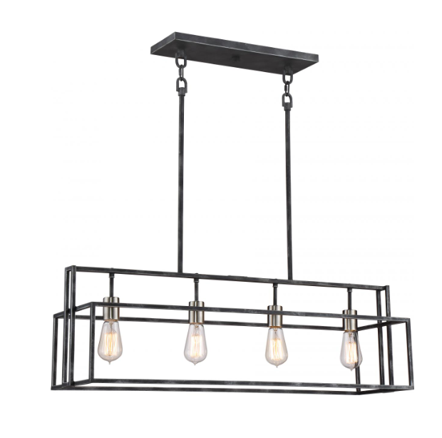 Nuvo 60-5859 Lake - 4 Light Island Pendant - Iron Black Finish with Brushed Nickel Accents