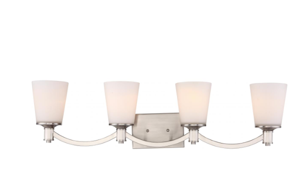 Nuvo 60-5874 Laguna - 4 Light Vanity with White Glass - Brushed Nickel Finish