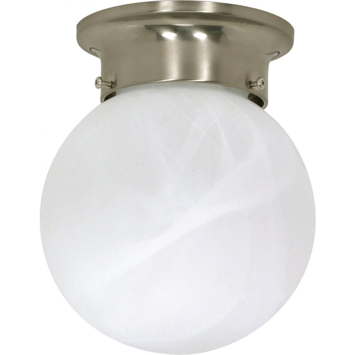 Nuvo 60-6008 1 Light 6" Ceiling Mount with Alabaster Ball, Brushed Nickel Finish, 60W, 120V
