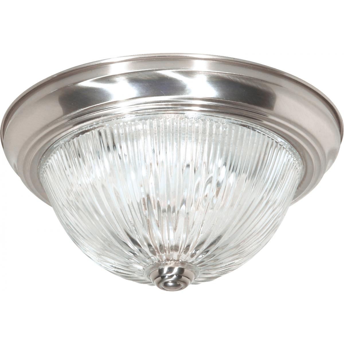 Nuvo 60-6024 2 Light 13" Flush Mount with Clear Ribbed Glass, Brushed Nickel Finish, 60W, 120V