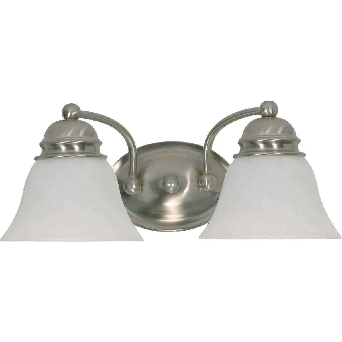 Nuvo 60-6078 Empire 2-Light Vanity Fixture - 15" Brushed Nickel with Alabaster Glass Shades, 100W Max, 120V, Damp Location Rated