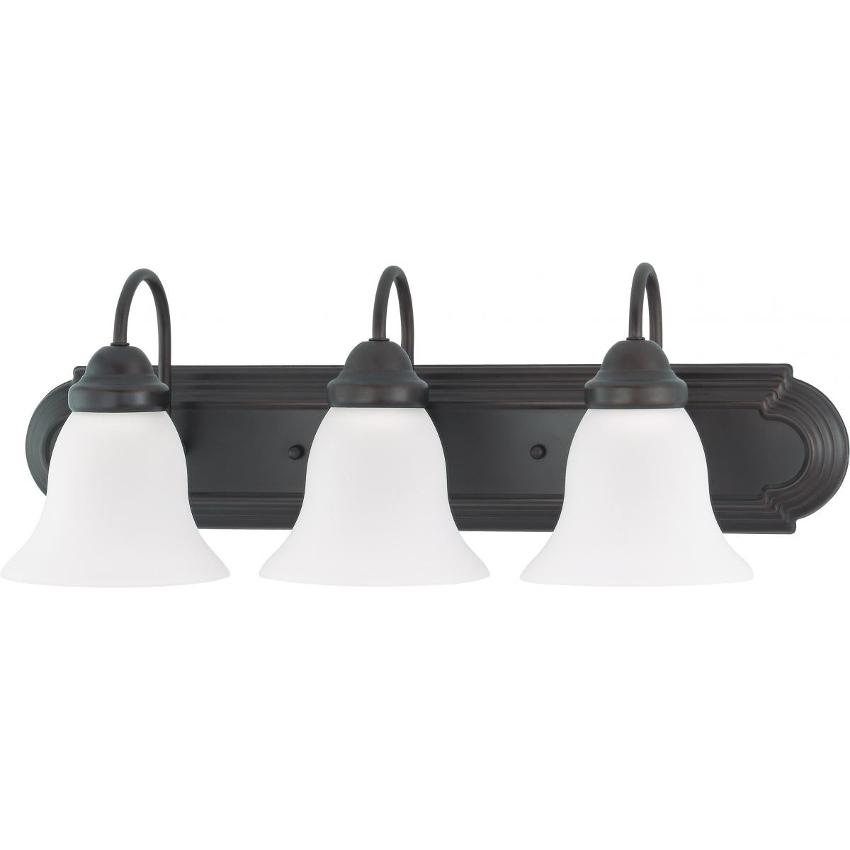 Nuvo 60-6083 Ballerina 3-Light Vanity Fixture - 24" Mahogany Bronze with Alabaster Glass Shades, 100W Max, 120V, Damp Location Rated