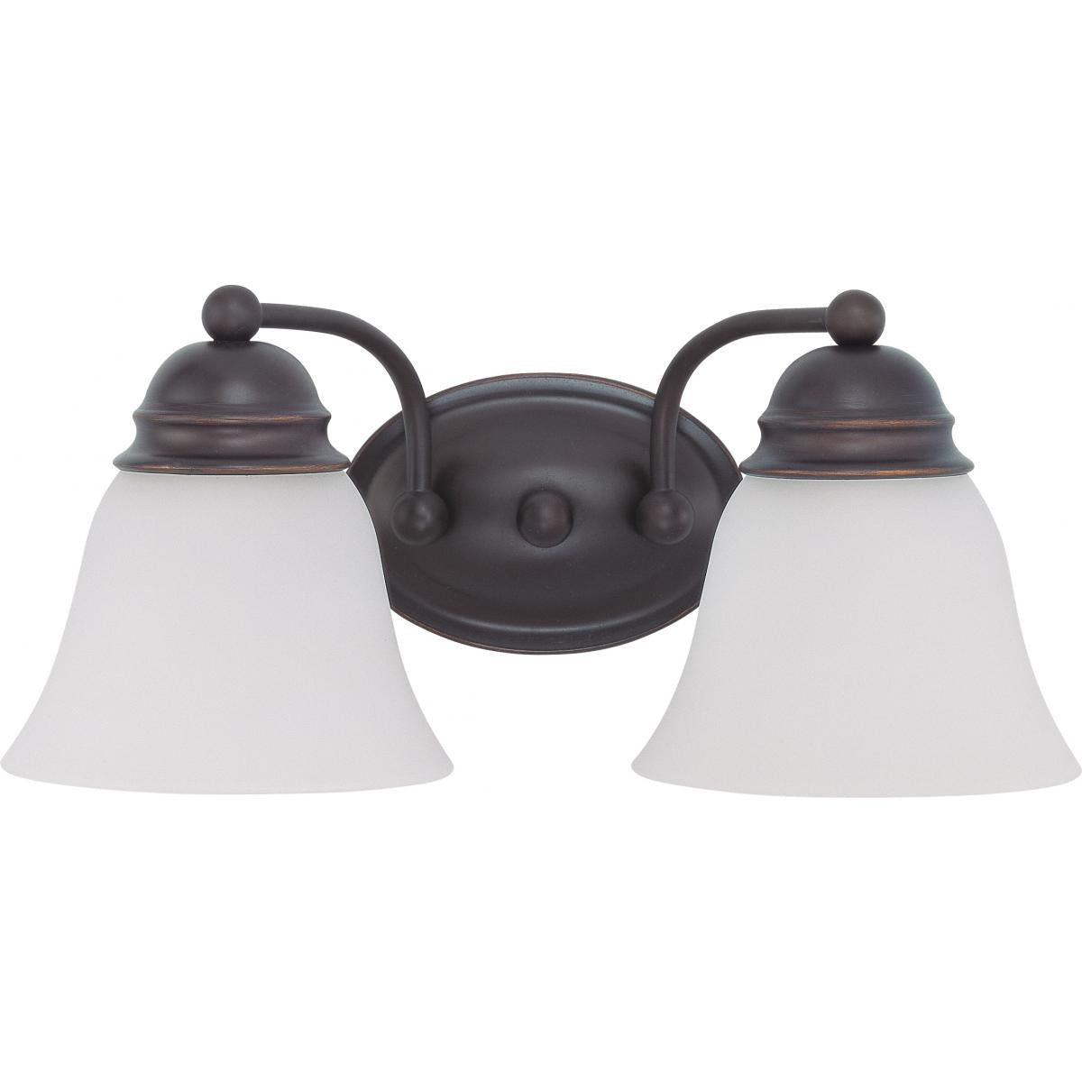 Nuvo 60-6086 Empire 2-Light Vanity Fixture - 15" Mahogany Bronze with Alabaster Glass Shades, 100W Max, 120V, Damp Location Rated