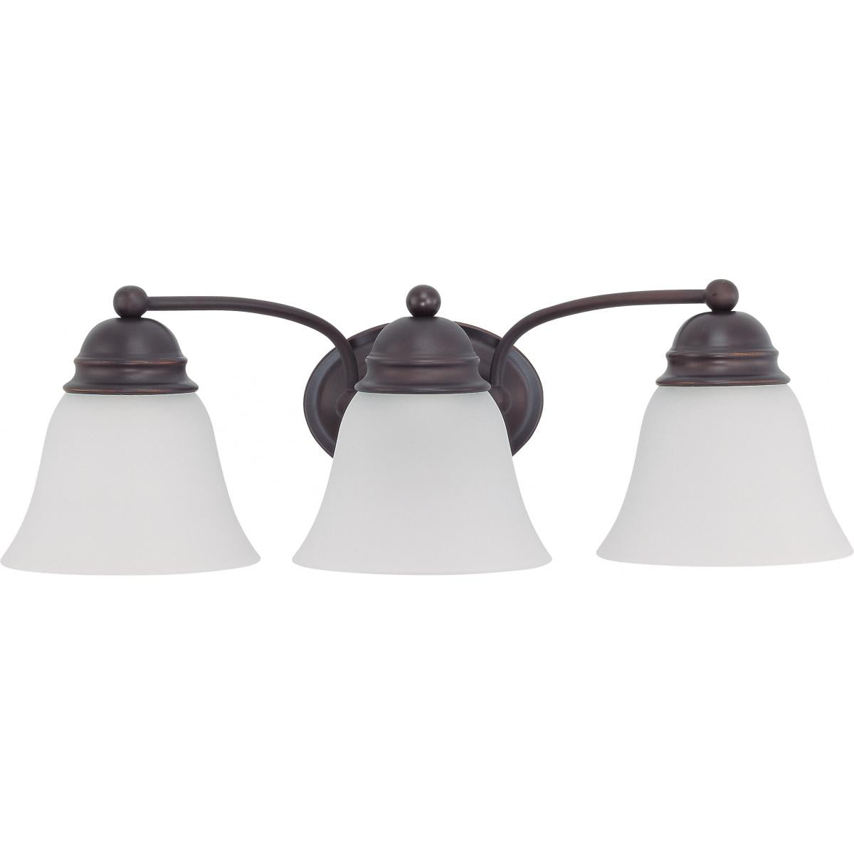 Nuvo 60-6087 Empire 3-Light Vanity Fixture - 21" Mahogany Bronze with Alabaster Glass Shades, 100W Max, 120V, Damp Location Rated