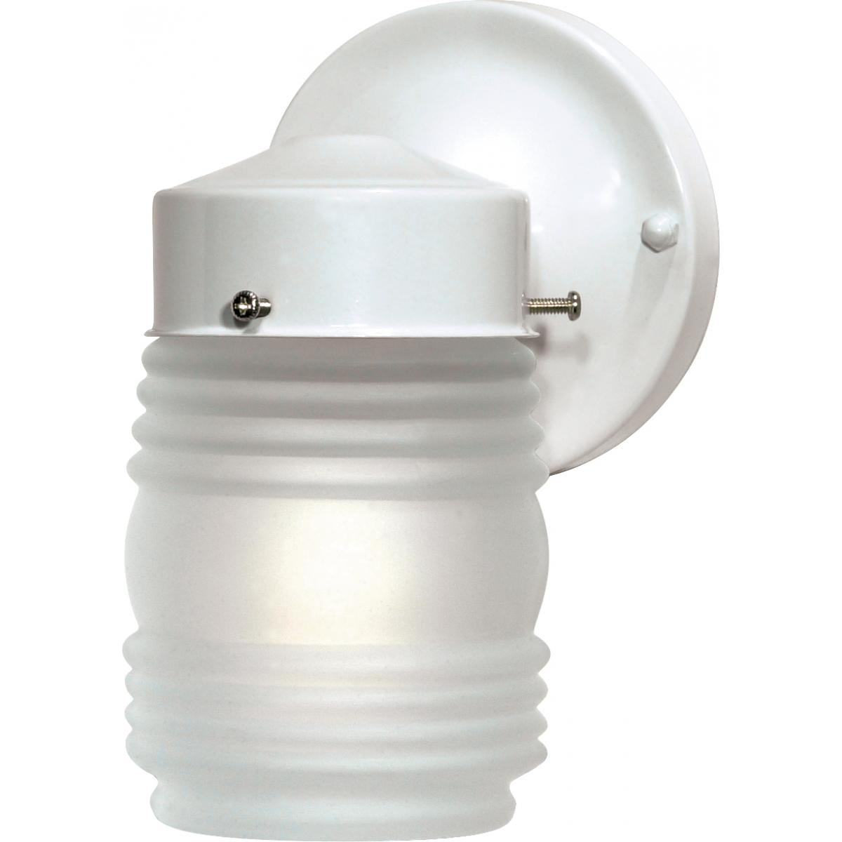 Nuvo 60-6109 1-Light Wall Lantern - 6" Gloss White Mason Jar with Frosted Ribbed Glass, 60W Max, 120V, Wet Location Rated
