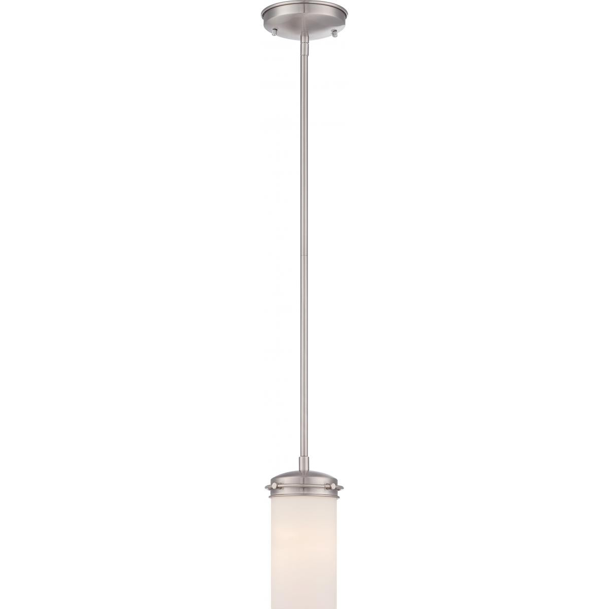 Nuvo 60-615 Polaris 1 Light Mini Pendant - Brushed Nickel Finish - White Opal Glass Shade - 60W Max
