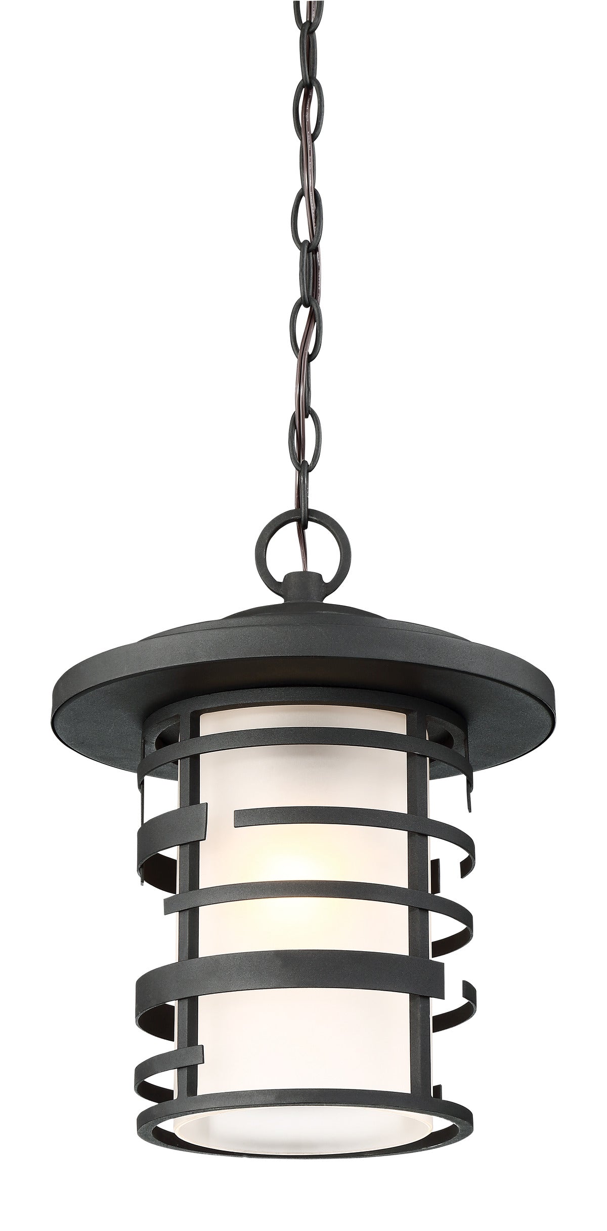 Nuvo 60-6405 Lansing 1-Light Hanging Lantern - 14" Textured Black with Etched Glass, 100W Max, 120V, Damp Location Rated