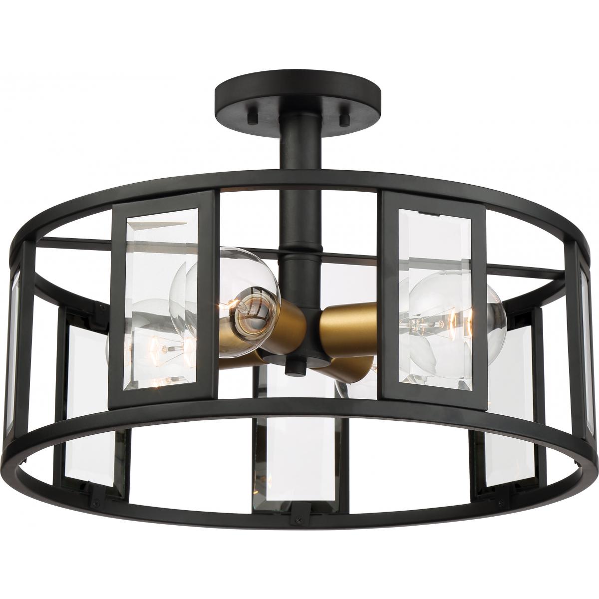 Nuvo 60-6413 Payne 4-Light Semi Flush Fixture - Midnight Bronze with Clear Beveled Glass, 60W Max, 120V, Dry Location Rated