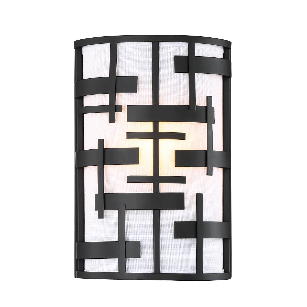 Nuvo 60-6431 Lansing 2-Light Wall Sconce - Midnight Bronze with White Fabric Shade, 60W Max, 120V, Dry Location Rated