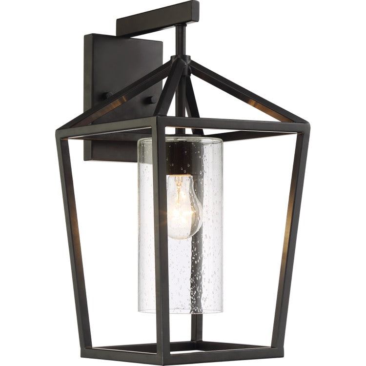 NUVO 60-6593 Hopewell 1-Light Large Outdoor Wall Lantern - Matte Black / Clear Seeded Glass