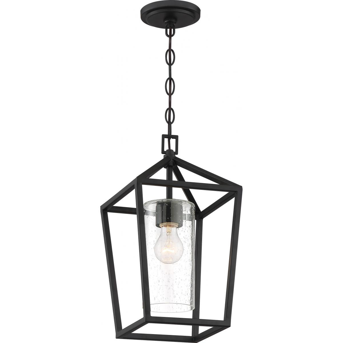 Nuvo 60-6594 Hopewell- 1 Light Hanging Lantern - with Clear Seeded Glass - Matte Black Finish - 60W - 120V