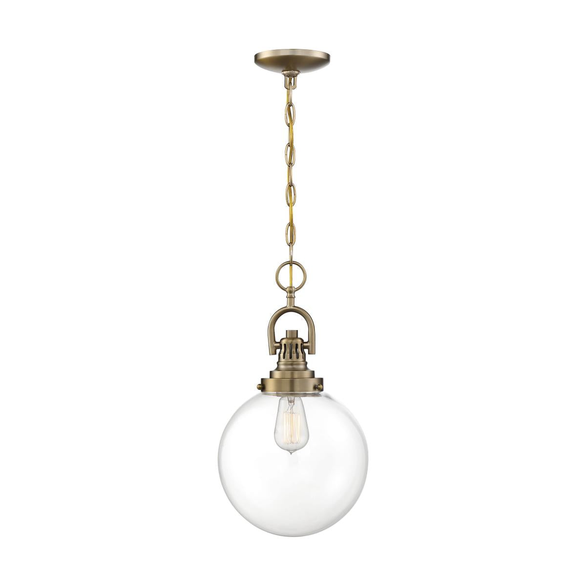 Nuvo 60-6671 Skyloft 1 Light Pendant – Clear Glass, Burnished Brass Finish, 100W Max, 120V