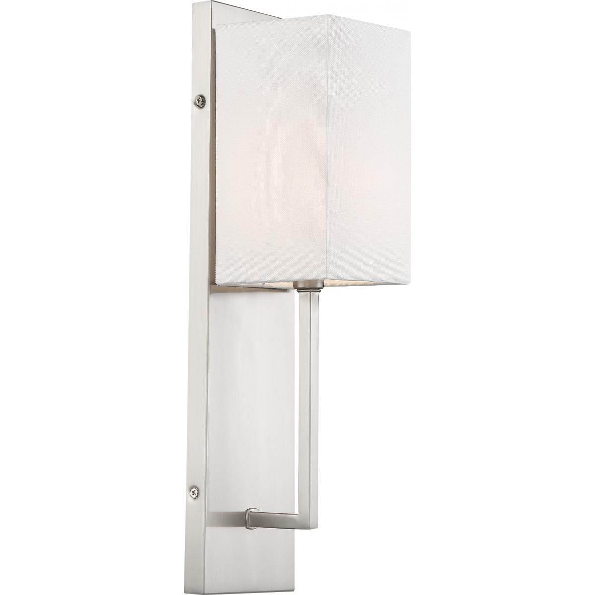 Nuvo 60-6691 Vesey 1 Light Wall Sconce – White Linen Shade, Brushed Nickel Finish, 60W Max, 120V