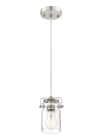 Nuvo 60-6736 Antebellum LED Mini Pendant Fixture w/ Clear Glass, 1 Light, Brushed Nickel
