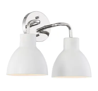 Nuvo 60-6782 Sloan Series Vanity Light, 2 Lights, Wattage 100W, Polished Nickel & Matte White