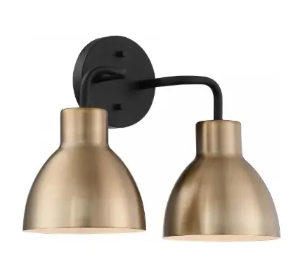 Nuvo 60-6792 Sloan Series Vanity Light, 2 Lights, Wattage 100W, Matte Black & Burnished Brass