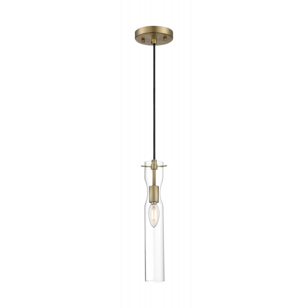 Nuvo 60-6856 Spyglass 1 Light Mini Pendant – Clear Seeded Glass, Vintage Brass Finish, 60W Max, 120V
