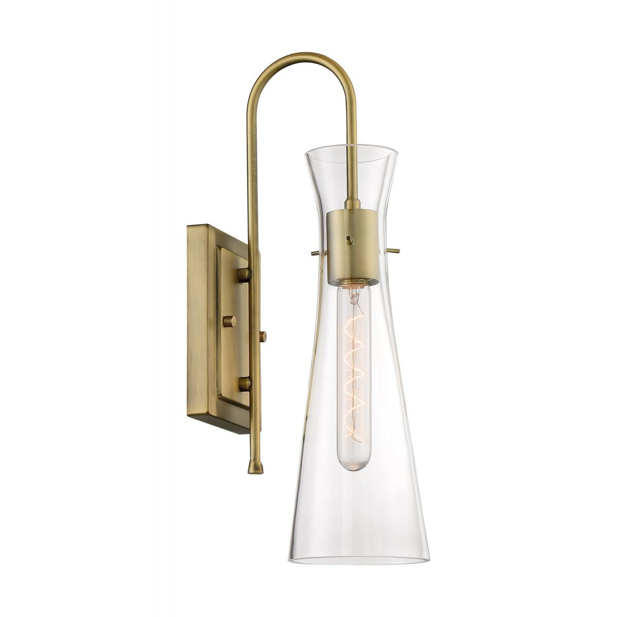 Nuvo 60-6857 Bahari 1 Light Sconce – Clear Glass, Vintage Brass Finish, 60W Max, 120V
