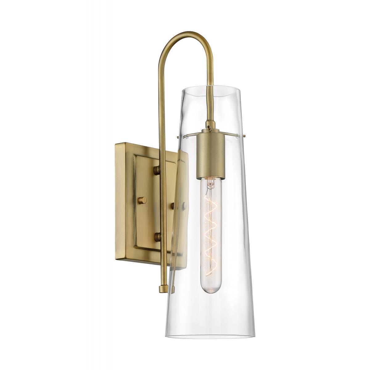 Nuvo 60-6859 Alondra 1 Light Sconce – Clear Glass, Vintage Brass Finish, 60W Max, 120V
