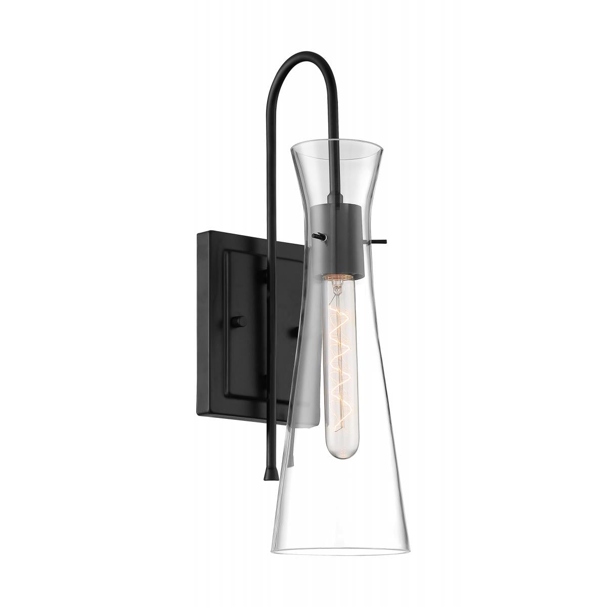 Nuvo 60-6877 Bahari 1 Light Sconce – Clear Glass, Black Finish, 60W Max, 120V
