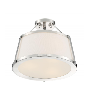 Nuvo 60-6996 Cutty - 3 Light Semi-Flush with Fabric Shade - Polished Nickel Finish