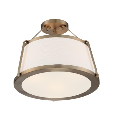 Nuvo 60-6997 Cutty - 3 Light Semi-Flush with Fabric Shade - Burnished Brass Finish