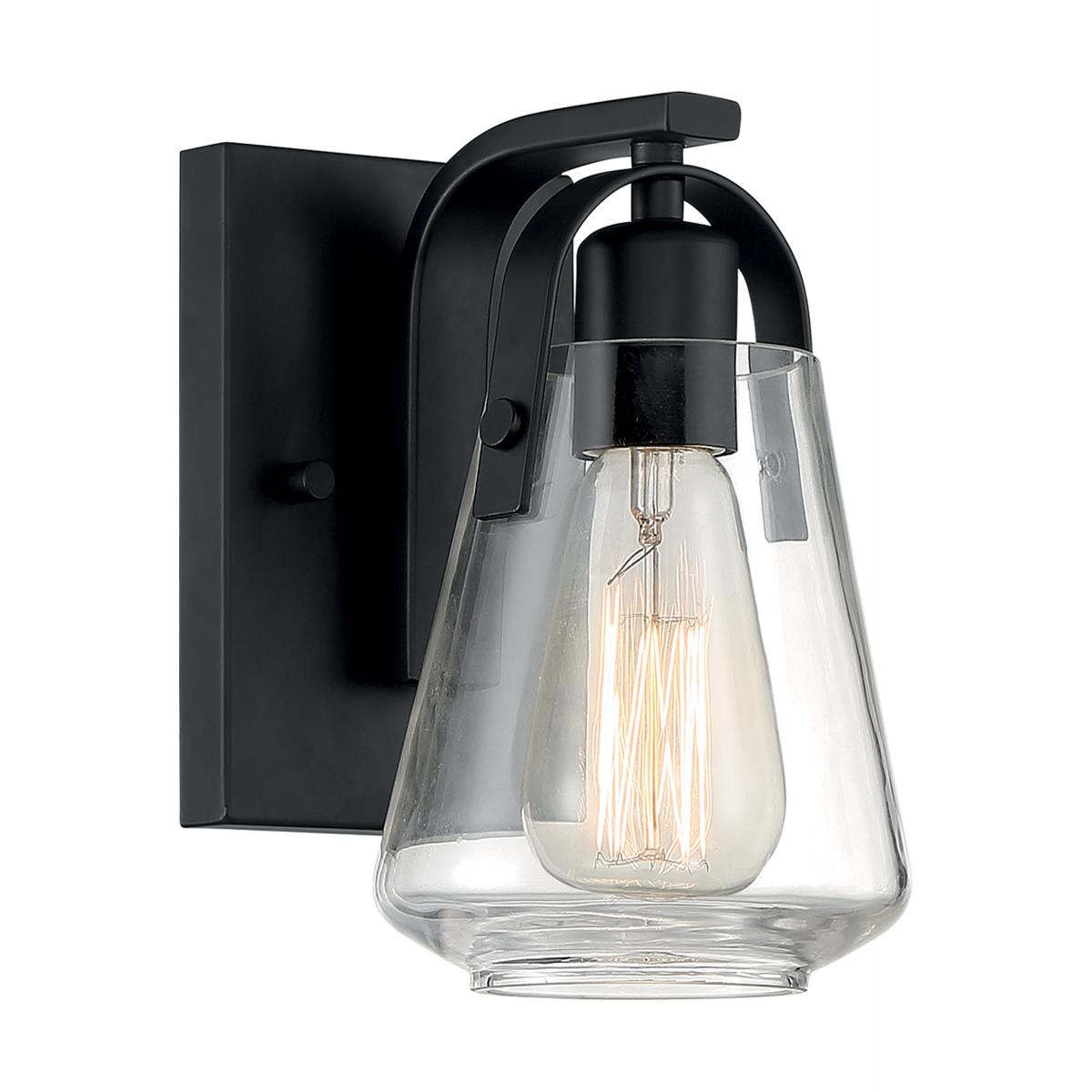 Nuvo 60-7101 Skybridge 1 Light Vanity with Clear Glass – Matte Black Finish, 60W Max, 120V