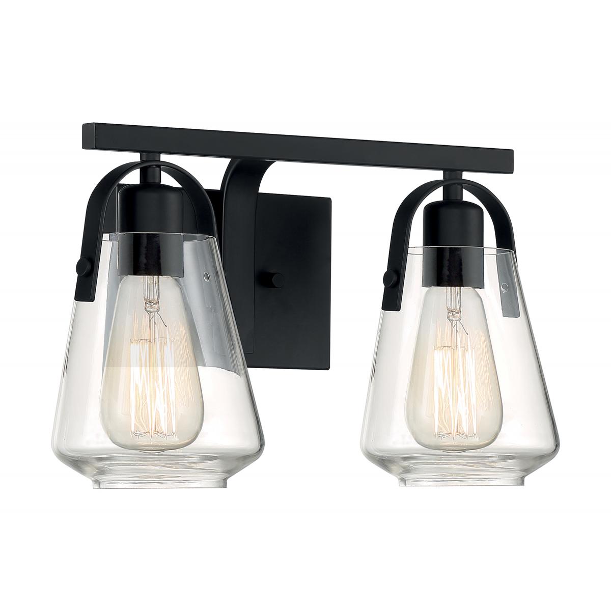 Nuvo 60-7102 Skybridge 2 Light Vanity with Clear Glass – Matte Black Finish, 60W Max, 120V