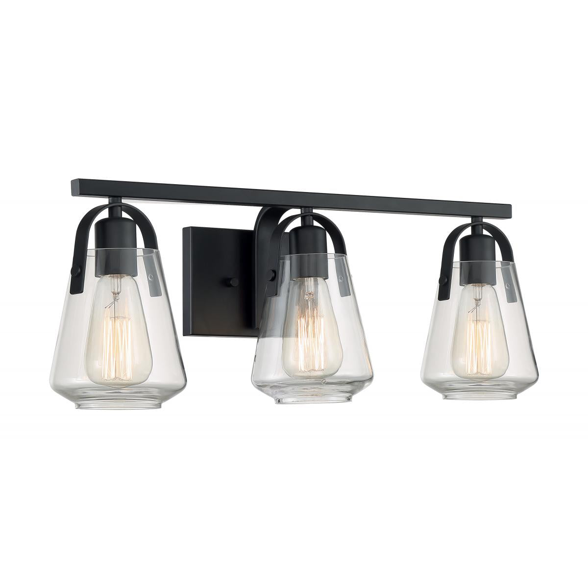 Nuvo 60-7103 Skybridge 3 Light Vanity with Clear Glass – Matte Black Finish, 60W Max, 120V