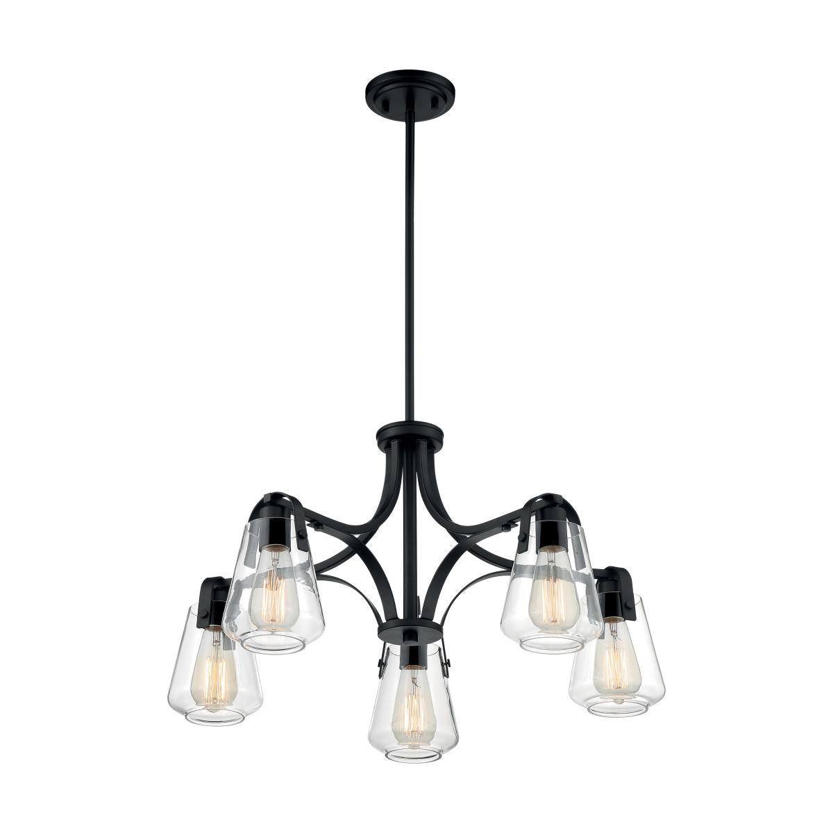 Nuvo 60-7105 Skybridge 5 Light Chandelier with Clear Glass – Matte Black Finish, 60W Max, 120V
