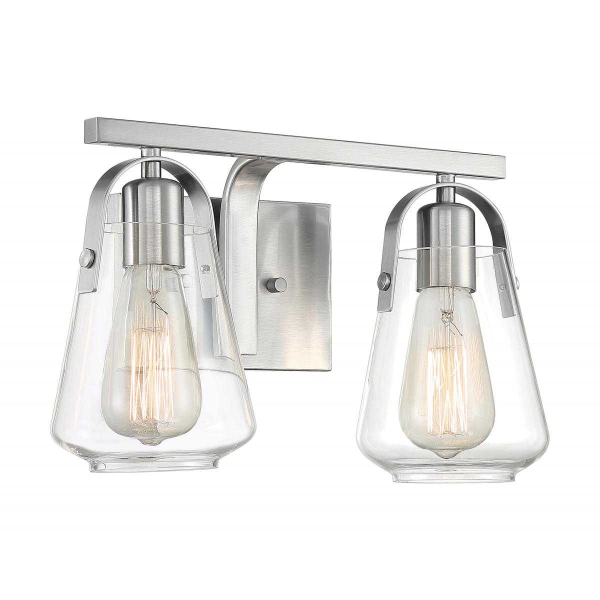 Nuvo 60-7112 Skybridge 2 Light Vanity with Clear Glass – Brushed Nickel Finish, 60W Max, 120V