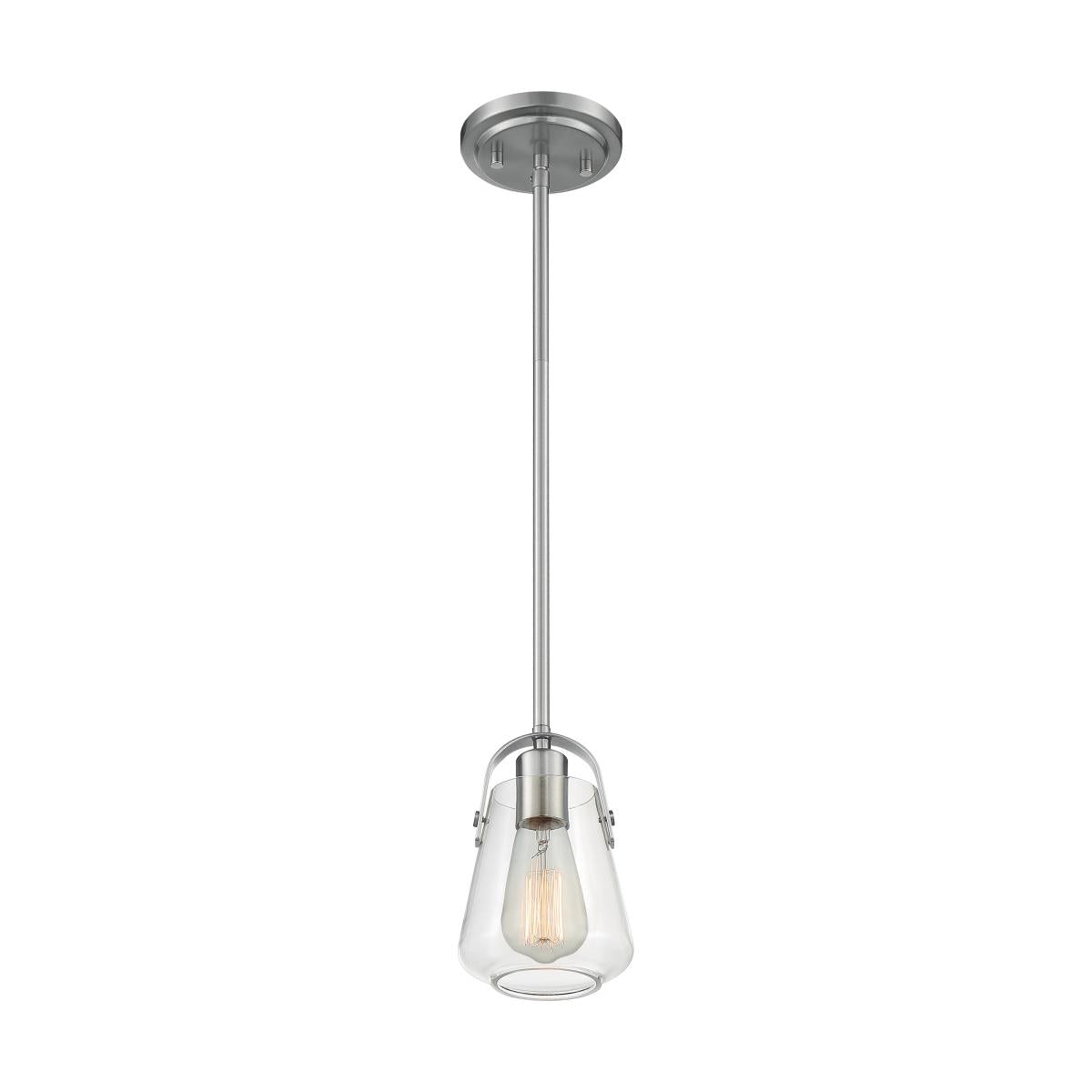 Nuvo 60-7116 Skybridge 1 Light Mini Pendant with Clear Glass – Brushed Nickel Finish, 60W Max, 120V