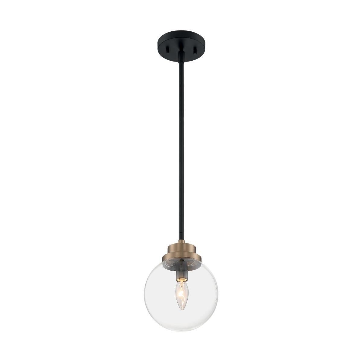Nuvo 60-7121 Axis 1 Light Pendant with Clear Glass – Matte Black and Brass Accents Finish, 60W Max, 120V