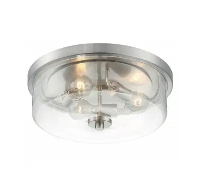Nuvo 60-7169 Sommerset Series Flush Mount Ceiling Light w/ Clear Glass, 3 Lights, Wattage 60W, Brushed Nickel